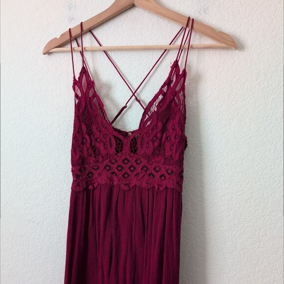Free People Adella Crochet Maxi Slip Dress Womens Small Red Boho Festival - Picture 12 of 13